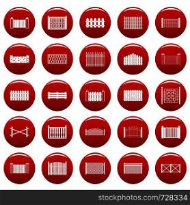 Fence icons set. Simple illustration of 25 fence vector icons red isolated. Fence icons set vetor red