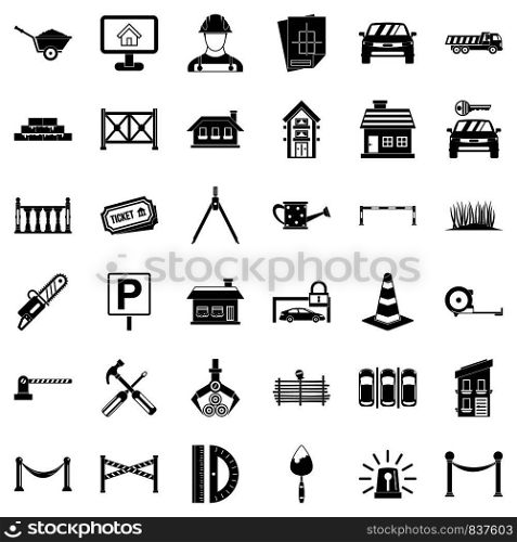 Fence icons set. Simple style of 36 fence vector icons for web isolated on white background. Fence icons set, simle style