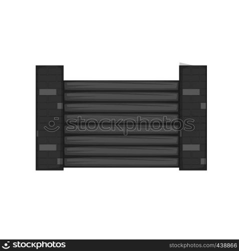 Fence with brick pillars icon in monochrome style isolated on white background vector illustration. Fence with brick pillars icon monochrome