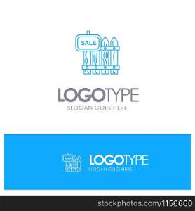 Fence, Wood, Realty, Sale, Garden, House Blue outLine Logo with place for tagline