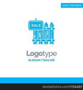 Fence, Wood, Realty, Sale, Garden, House Blue Solid Logo Template. Place for Tagline