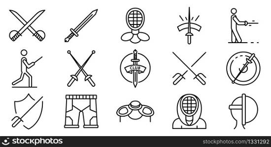 Fencing icons set. Outline set of fencing vector icons for web design isolated on white background. Fencing icons set, outline style