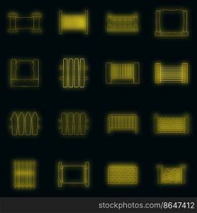 Fencing modules icons set. Illustration of 16 Fencing modules vector icons neon color on black. Fencing modules icons set vector neon