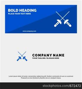 Fencing, Sabre, Sport SOlid Icon Website Banner and Business Logo Template