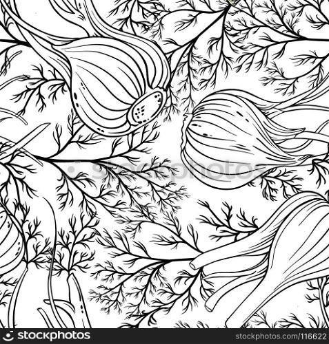 fennel seamless pattern. fennel plant seamless pattern on white background
