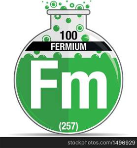 Fermium symbol on chemical round flask. Element number 100 of the Periodic Table of the Elements - Chemistry. Vector image