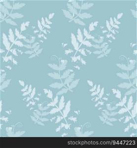 Fern blue stylized plant seamless pattern on blue flat design stock vector illustration 
