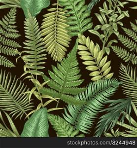 Fern pattern. Seamless print of wild forest plants, hand drawn herbal decorative elements. Vector botanical texture and rural wallpaper. Various natural green foliage for textile design. Fern pattern. Seamless print of wild forest plants, hand drawn herbal decorative elements. Vector botanical texture and rural wallpaper