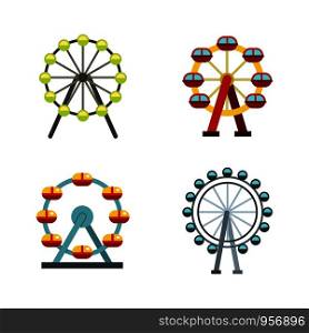 Ferris wheel icon set. Flat set of ferris wheel vector icons for web design isolated on white background. Ferris wheel icon set, flat style