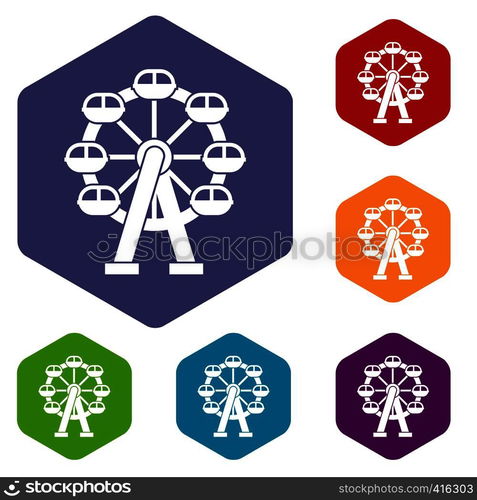 Ferris wheel icons set rhombus in different colors isolated on white background. Ferris wheel icons set