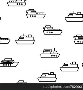 Ferry, Vessel And Ship Vector Color Icons Seamless Pattern. Ferry Front And Side View Linear Symbols Pack. International Cargo Transportation, Shipment. Logistics And Distribution Illustrations. Ferry, Vessel And Ship Vector Seamless Pattern