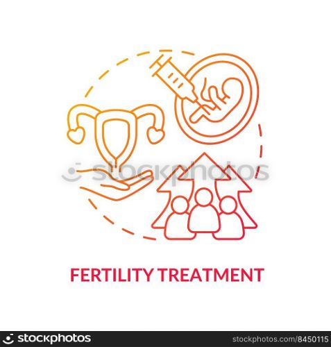 Fertility treatment red gradient concept icon. Conceiving technology. Cause of overpopulation abstract idea thin line illustration. Isolated outline drawing. Myriad Pro-Bold fonts used. Fertility treatment red gradient concept icon