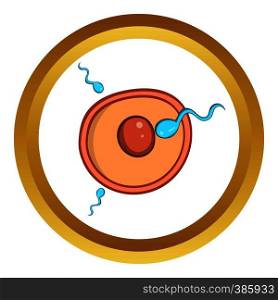 Fertilization of egg vector icon in golden circle, cartoon style isolated on white background. Fertilization of egg vector icon, cartoon style