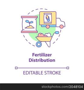 Fertilizer distribution concept icon. Agribusiness development supplies. Market of farmers products abstract idea thin line illustration. Vector isolated outline color drawing. Editable stroke. Fertilizer distribution concept icon