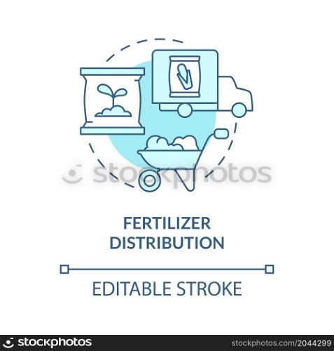 Fertilizer distribution turquoise blue concept icon. Agribusiness providing supplies. Farmers products abstract idea thin line illustration. Vector isolated outline color drawing. Editable stroke. Fertilizer distribution turquoise blue concept icon