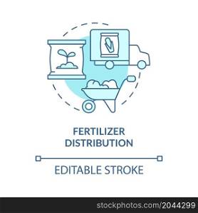 Fertilizer distribution turquoise blue concept icon. Agribusiness providing supplies. Farmers products abstract idea thin line illustration. Vector isolated outline color drawing. Editable stroke. Fertilizer distribution turquoise blue concept icon
