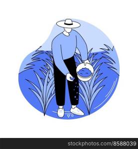 Fertilizer use isolated cartoon vector illustrations. Farmer throws fertilizer into the ground, agribusiness industry, agricultural input sector, crops nutrients vector cartoon.. Fertilizer use isolated cartoon vector illustrations.