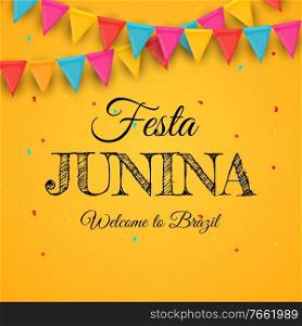 Festa Junina Background with Party Flags. Brazil June Festival Background for Greeting Card, Invitation on Holiday. Vector Illustration EPS10. Festa Junina Background with Party Flags. Brazil June Festival Background for Greeting Card, Invitation on Holiday. Vector Illustration