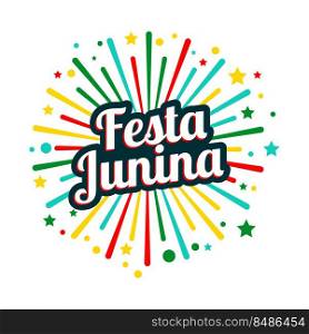festa junina carnival poster with colorful bursting lines and stars