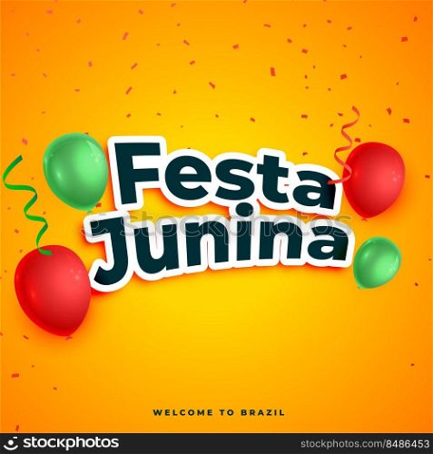 festa junina celebration card with realistic balloons and confetti