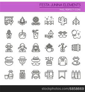 Festa Junina Elements , Thin Line and Pixel Perfect Icons