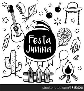 Festa Junina festival hand drawn doodles