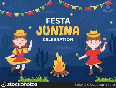 Festa Junina Festival Stories Template Social Media Flat Cartoon Background Vector Illustration