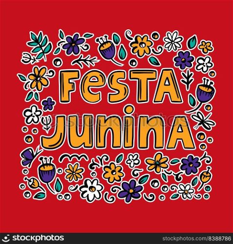 FESTA JUNINA FLOWER Brazil Holiday Vector Illustration Text