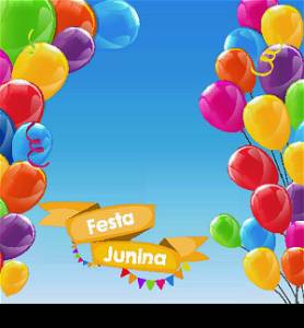 Festa Junina Holiday Background. Traditional Brazil June Festival Party. Midsummer Holiday. Vector illustration with Ribbon and Flags. EPS10. Festa Junina Holiday Background. Traditional Brazil June Festiva