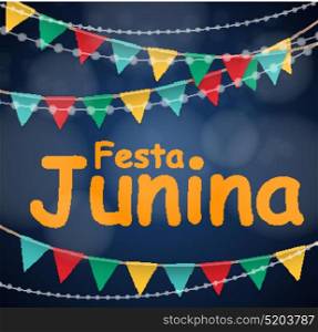 Festa Junina Holiday Background. Traditional Brazil June Festival Party. Midsummer Holiday. Vector illustration with Ribbon and Flags. EPS10. Festa Junina Holiday Background. Traditional Brazil June Festival Party. Midsummer Holiday. Vector illustration with Ribbon and Flags