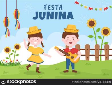 Festa Junina or Sao Joao Celebration Cartoon Illustration Made Very Lively by Singing, Dancing Samba and Playing Traditional Games Come From Brazil