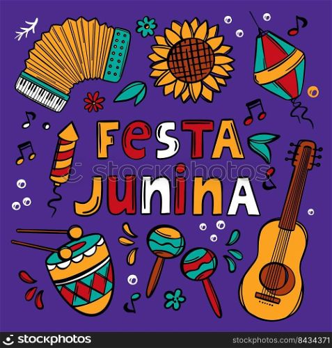 FESTA JUNINA SYMBOL Brazil Holiday Vector Illustration Text