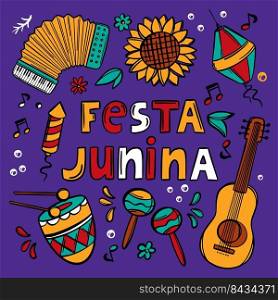 FESTA JUNINA SYMBOL Brazil Holiday Vector Illustration Text