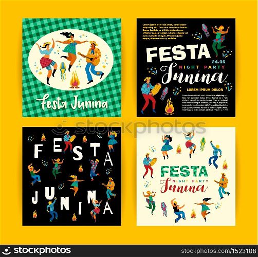 Festa Junina. Vector templates for Latin American holiday, the June party of Brazil. Design for card, poster, banner, flyer, invitation and over use.. Festa Junina. Vector templates.