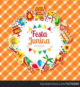Festa Junina village festival in Latin America. Icons set in bright color. Festival style decoration.. Festa Junina village festival in Latin America. Icons set in bri