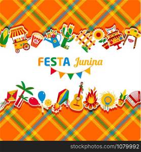 Festa Junina village festival in Latin America. Icons set in bright color. Festival style decoration.. Festa Junina village festival in Latin America. Icons set in bri