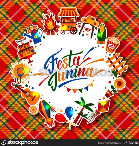 Festa Junina village festival in Latin America. Icons set in bright color. Festival style decoration.. Festa Junina village festival in Latin America. Icons set illustration.