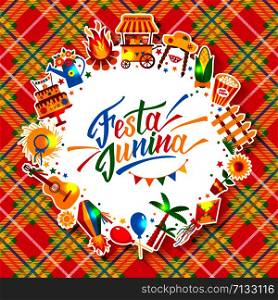 Festa Junina village festival in Latin America. Icons set in bright color. Festival style decoration.. Festa Junina village festival in Latin America. Icons set illustration.
