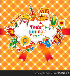 Festa Junina village festival in Latin America. Icons set in bright color. Flat style decoration.. Festa Junina village festival in Latin America. Icons set in bri