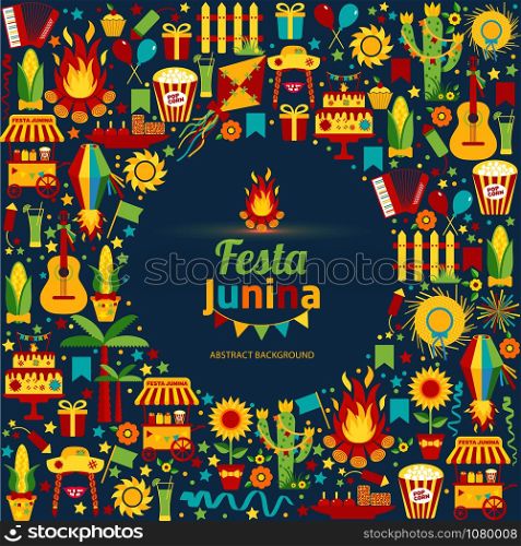 Festa Junina village festival in Latin America. Icons set in bright color. Flat style decoration.. Festa Junina village festival in Latin America. Icons set in bri