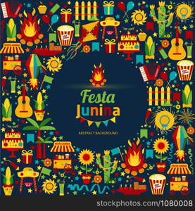 Festa Junina village festival in Latin America. Icons set in bright color. Flat style decoration.. Festa Junina village festival in Latin America. Icons set in bri