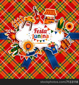 Festa Junina village festival in Latin America. Icons set in bright color. Flat style decoration.. Festa Junina village festival in Latin America. Icons set illustration.