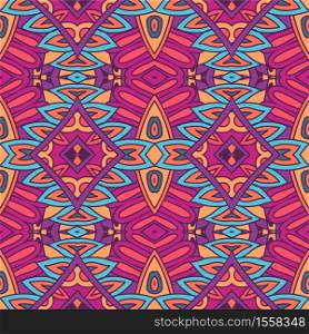 Festival doodle Carnival festive pattern. Ethnic Doodle graphics art ornament surface design. Can be used for textile, greeting card, coloring book, phone case print. Tiled ethnic boho pattern for fabric. Abstract geometric mosaic vintage seamless pattern ornamental.