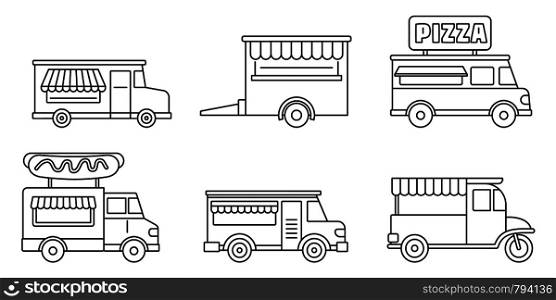 Festival food truck icon set. Outline set of festival food truck vector icons for web design isolated on white background. Festival food truck icon set, outline style