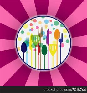 Festival of food, Cutlery and colored bubbles