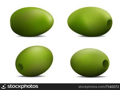 Festival olives oil icon set. Realistic set of festival olives oil vector icons for web design isolated on white background. Festival olives oil icon set, realistic style