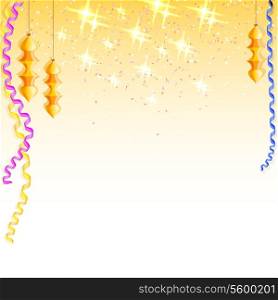 Festive background with Christmas toys, streamers and confetti. Vector illustrations