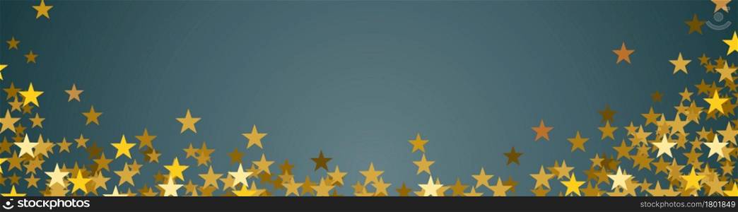 Festive banner Christmas background with copy space. Golden stars on blue