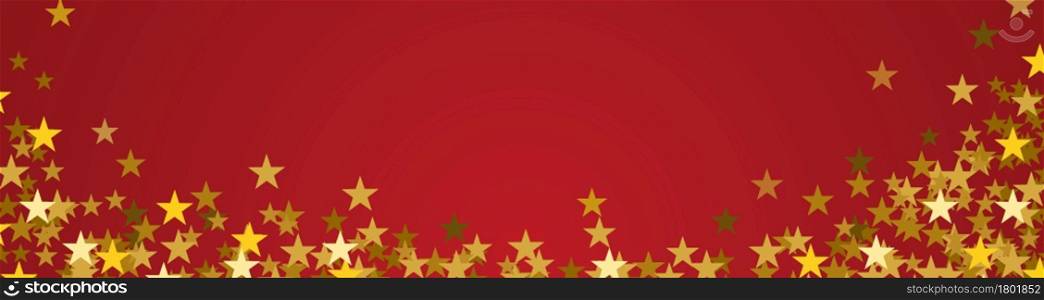Festive banner Christmas background with copy space. Golden stars on red