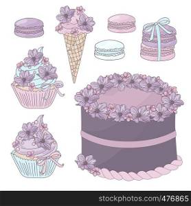 FESTIVE CAKE Birthday Party Sweet Vector Illustration Set